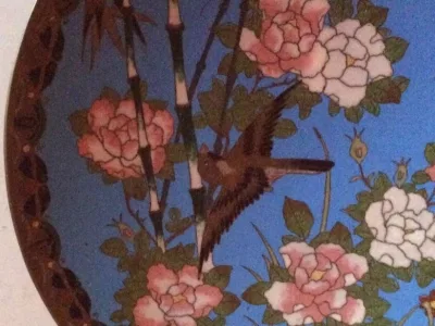 Japon assiette cloisonné émail émaux sur cuivre oiseaux jardin