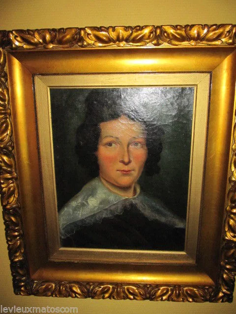 huile sur toile encadré portrait de femme noble de la fin du XIXème siècle