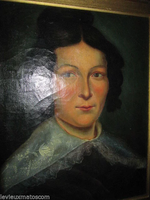 huile sur toile encadré portrait de femme noble de la fin du XIXème siècle