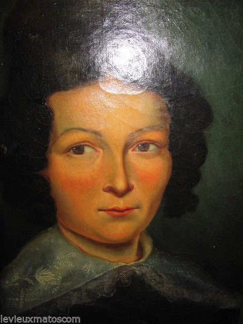 huile sur toile encadré portrait de femme noble de la fin du XIXème siècle