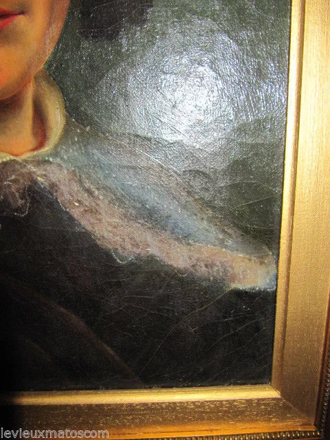huile sur toile encadré portrait de femme noble de la fin du XIXème siècle