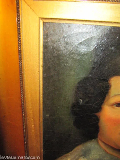 huile sur toile encadré portrait de femme noble de la fin du XIXème siècle