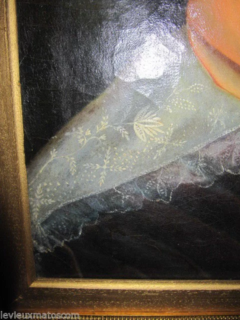 huile sur toile encadré portrait de femme noble de la fin du XIXème siècle