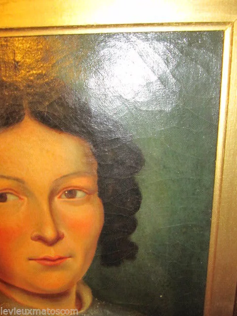 huile sur toile encadré portrait de femme noble de la fin du XIXème siècle