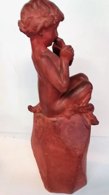 Faune à la flûte de pan par Jean Marie CAMUS (1877-1955) en terre cuite