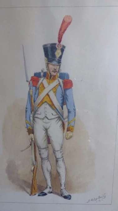Aquarelle d'un soldat militaire signée de  G. Bitry-Boëly début 20ème