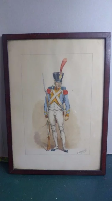 Aquarelle d'un soldat militaire signée de  G. Bitry-Boëly début 20ème