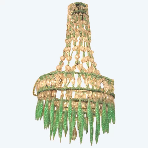 Lustre style louis XVI a pampilles en cristal vert et blanc style montgolfière non électrifié 19ème