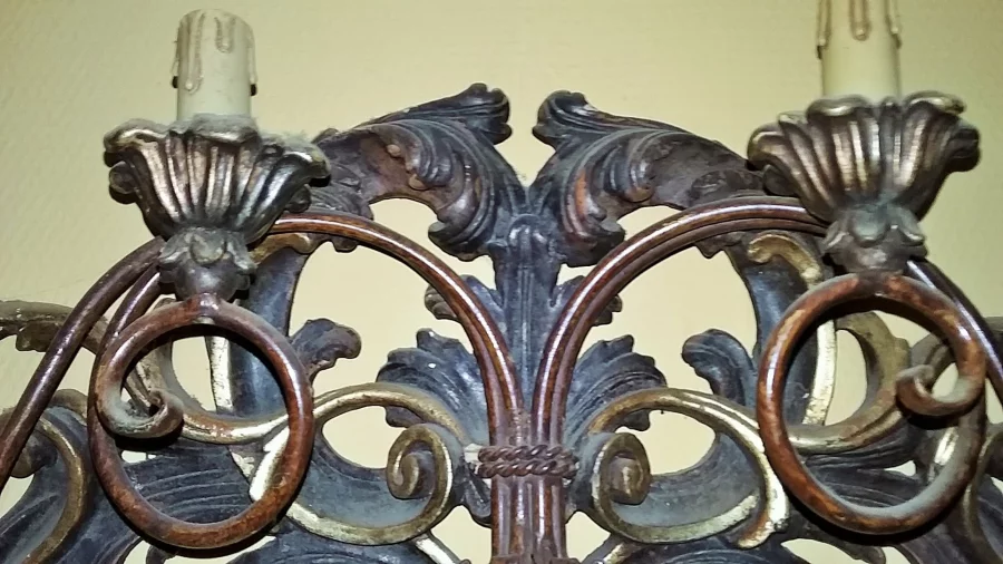 Applique fronton a 4 feux style louis  XV en résine imitation bois