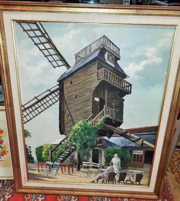 Huile sur toile vue sur le Moulin de la Galette a Montmartre Paris signé A.Gounot
