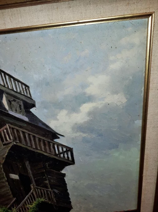 Huile sur toile vue sur le Moulin de la Galette a Montmartre Paris signé A.Gounot