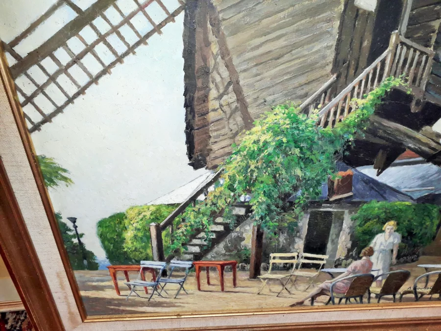 Huile sur toile vue sur le Moulin de la Galette a Montmartre Paris signé A.Gounot