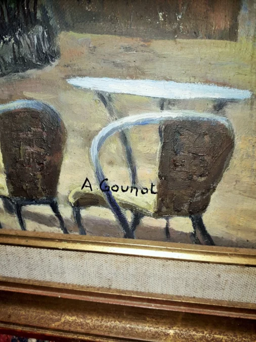 Huile sur toile vue sur le Moulin de la Galette a Montmartre Paris signé A.Gounot