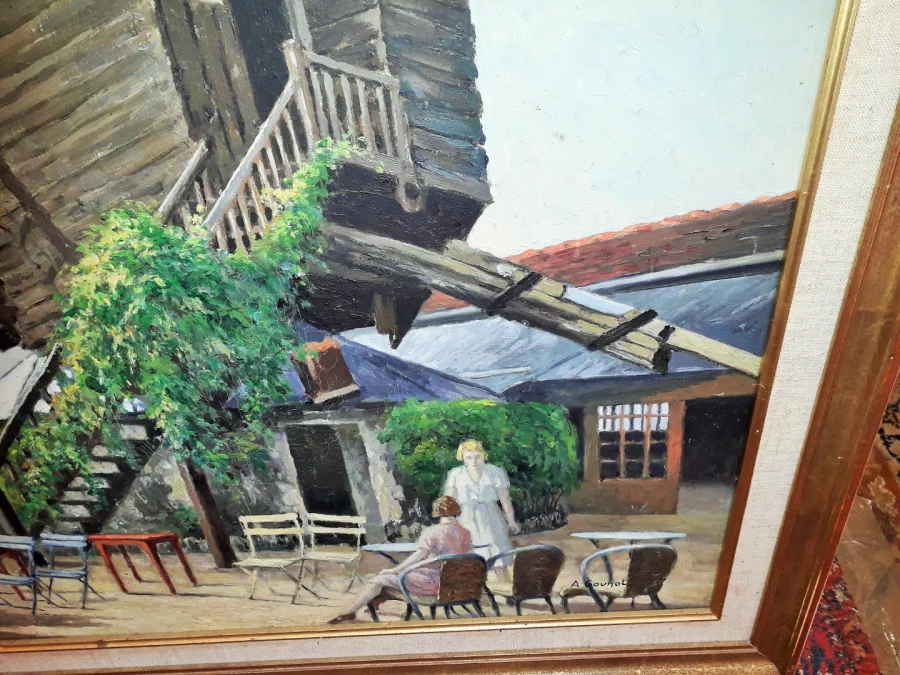 Huile sur toile vue sur le Moulin de la Galette a Montmartre Paris signé A.Gounot