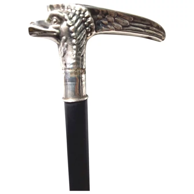 Canne de marche pommeau en argent forme tête aigle début xxème long 90 cm