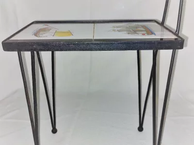 Table basse ou bout de canapé en fer forgé noir des années 50/60