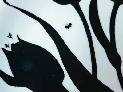 Dekoriertes Geschirr von Jeannine Hétreau, Dekor Tulpe für den Frühling, ab 1950