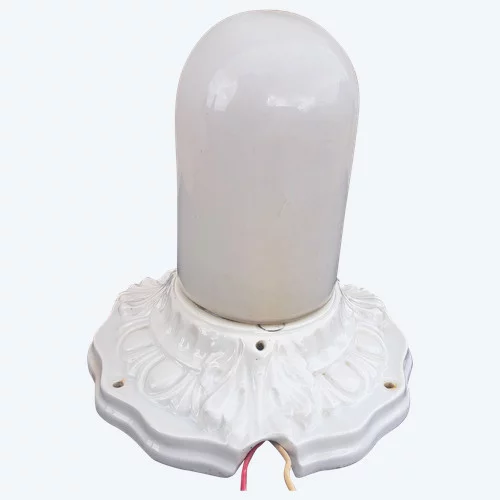 Lampe plafonnier ou applique murale base en porcelaine et opaline début XXème