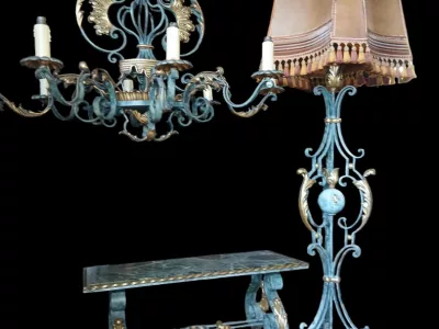 G.POILLERAT & R.MERCERIS ensemble mobilier en fer forgé laqué et doré 1940-1950