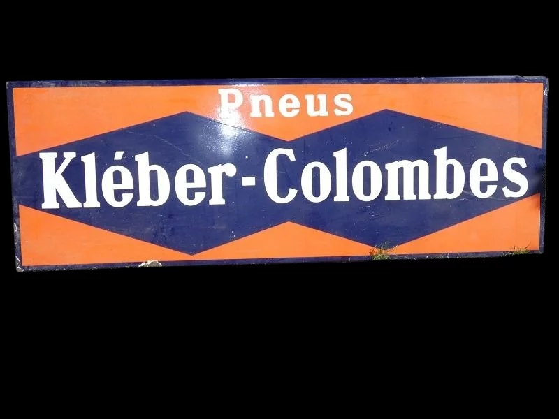 Plaque émaillée ancienne publicitaire "KLEBER-COLOMBES-PNEUS" 193 X 66