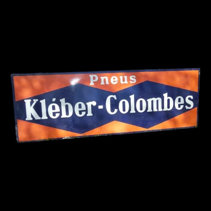 Plaque émaillée ancienne publicitaire "KLEBER-COLOMBES-PNEUS" 193 X 66