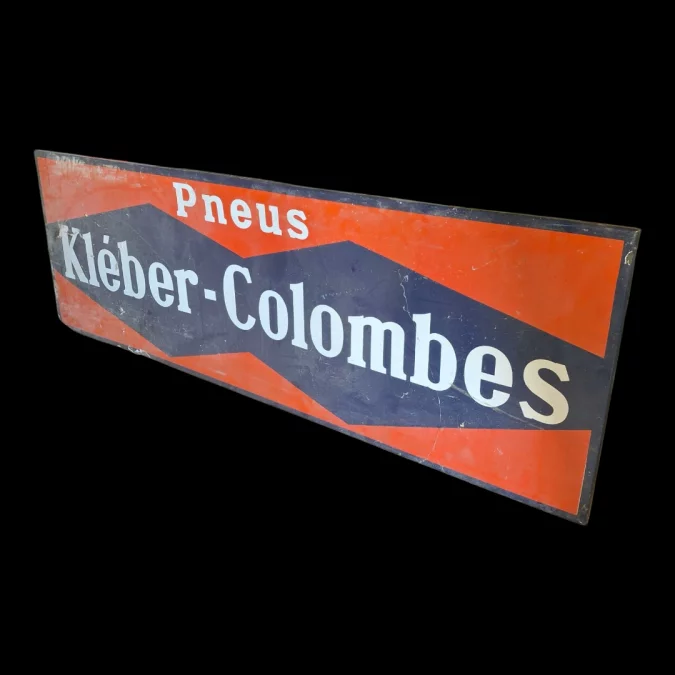 Plaque émaillée ancienne publicitaire "KLEBER-COLOMBES-PNEUS" 193 X 66
