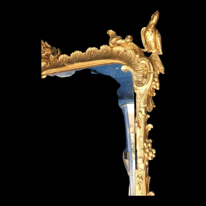 Miroir de boiserie "aux perroquets" en bois sculpté et laqué de style Louis XV