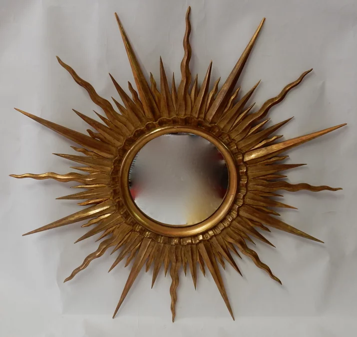 1950' Convex Mirror Gilded Wood 87 cm