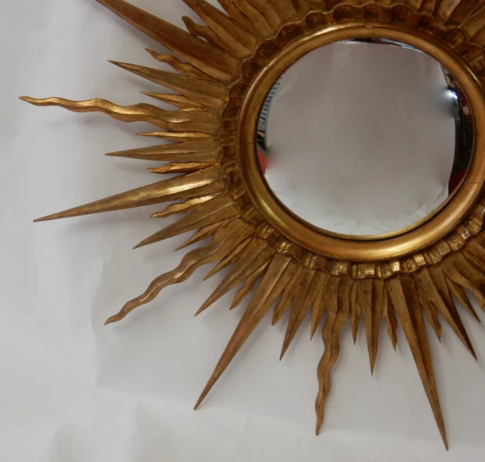 1950' Convex Mirror Gilded Wood 87 cm