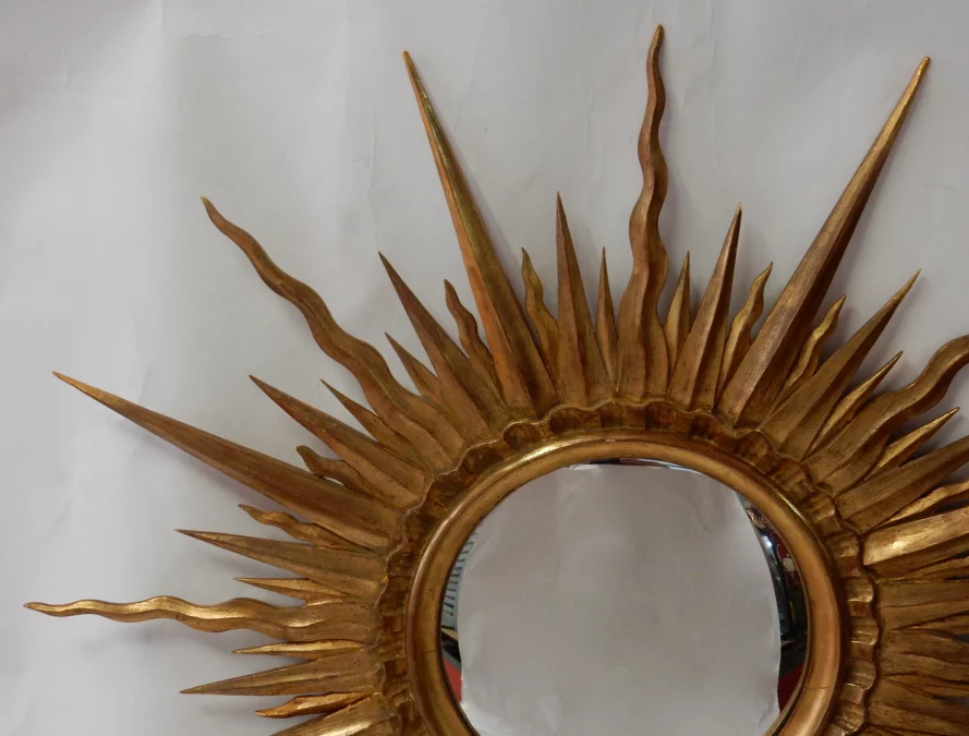 1950' Convex Mirror Gilded Wood 87 cm