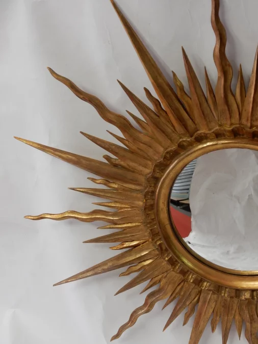 1950' Convex Mirror Gilded Wood 87 cm