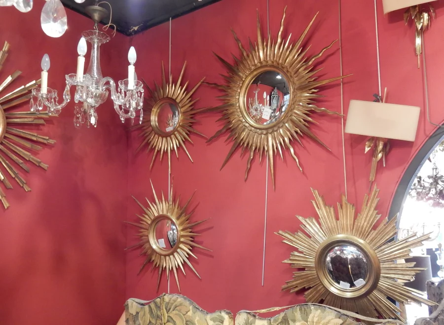 1950' Convex Mirror Gilded Wood 87 cm