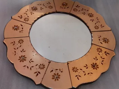 1970 ‘Coppered Mirror With Decor Decor Flowers Eglomised