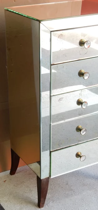 1940/50 ′ Art Deco Vintage Mirror Cabinet 5 Drawers 6 Glass Handles 50 X 39 cm