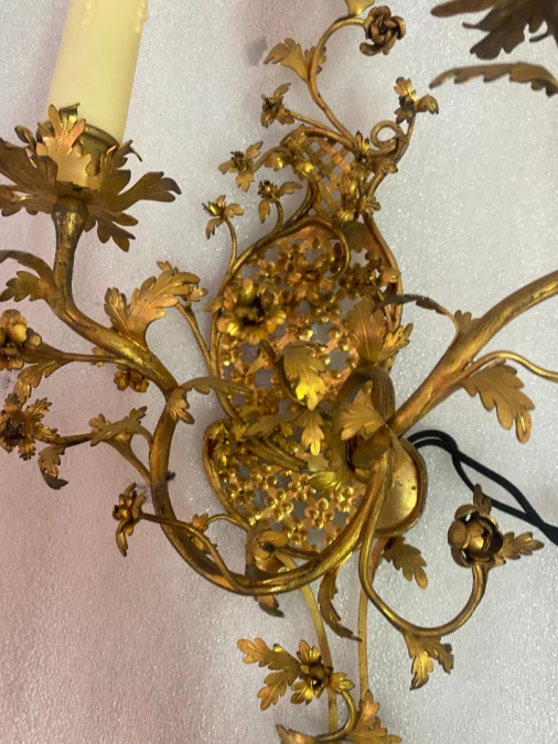 1950 Pair Of Sconces Making Pendant In Gilt Bronze In The Style Of LXV