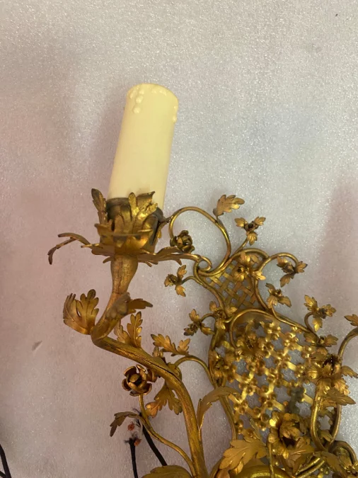 1950 Pair Of Sconces Making Pendant In Gilt Bronze In The Style Of LXV