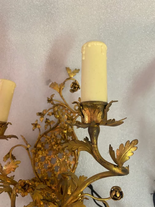 1950 Pair Of Sconces Making Pendant In Gilt Bronze In The Style Of LXV