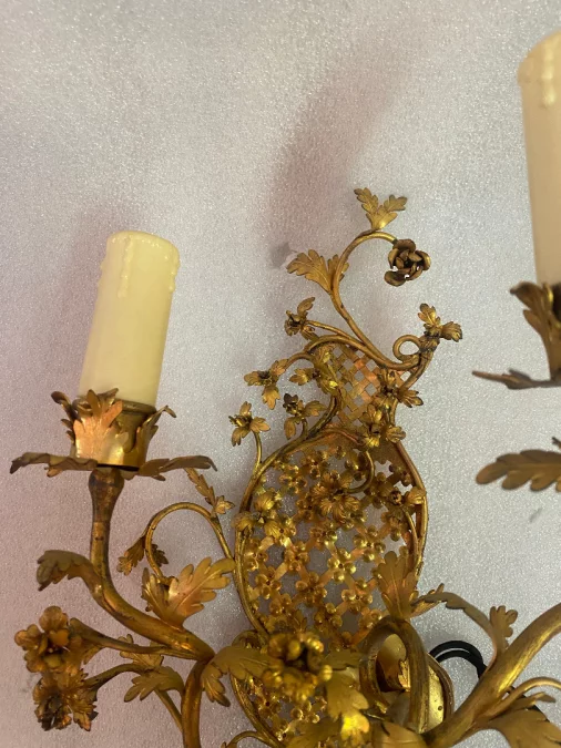 1950 Pair Of Sconces Making Pendant In Gilt Bronze In The Style Of LXV