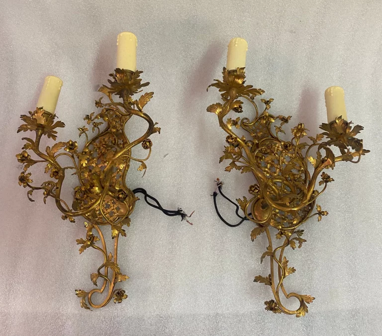 1950 Pair Of Sconces Making Pendant In Gilt Bronze In The Style Of LXV