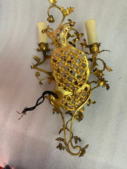 1950 Pair Of Sconces Making Pendant In Gilt Bronze In The Style Of LXV