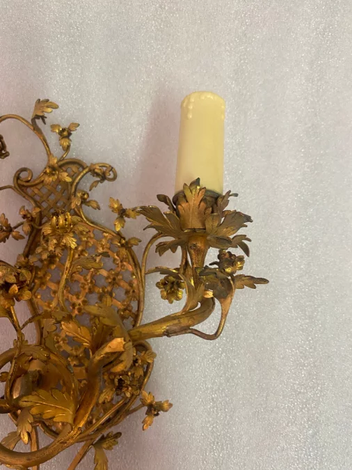 1950 Pair Of Sconces Making Pendant In Gilt Bronze In The Style Of LXV