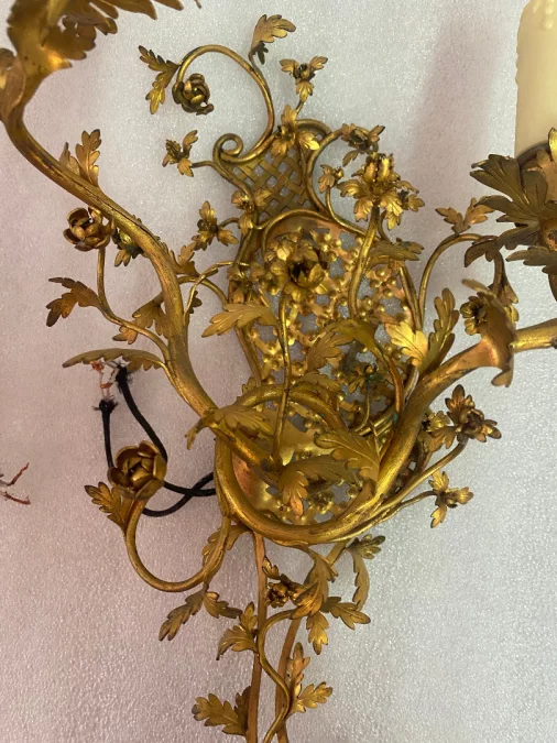 1950 Pair Of Sconces Making Pendant In Gilt Bronze In The Style Of LXV