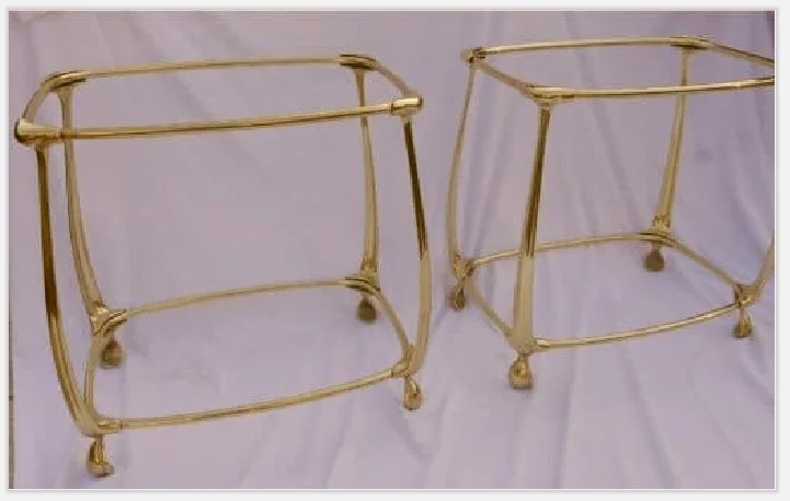 1970/80′ Pair of Gilt Bronze Tables with 2 Levels Art Nouveau Style Glass and Opaline Tops