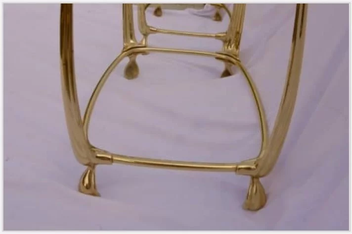 1970/80′ Pair of Gilt Bronze Tables with 2 Levels Art Nouveau Style Glass and Opaline Tops