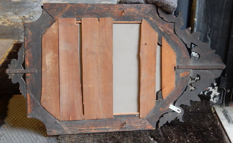 1880/1900′ Miroir Napoléon III Venise Rectangulaire, Cadre en Verre Bleu Orné de Fleurs Émaillées DLG LXIV