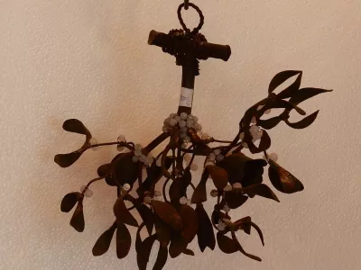 1900' Art Nouveau Bronze Mistletoe Ball Chandelier with 2 Lights