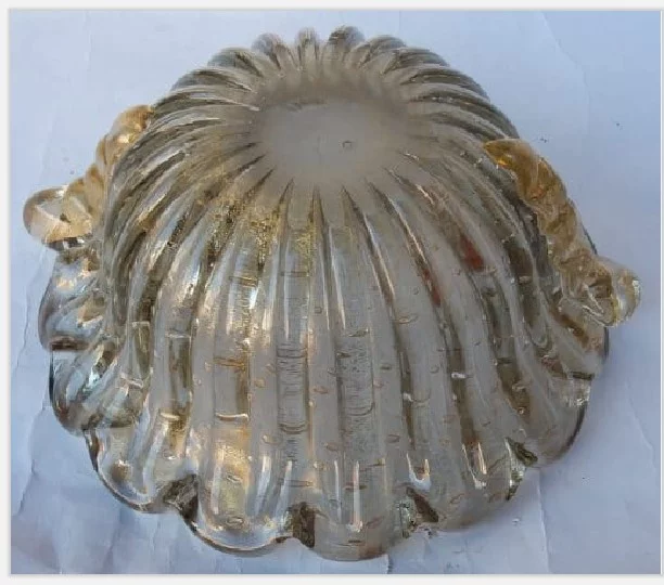 1970′ Murano Crystal and Gold Cup Signed Toso