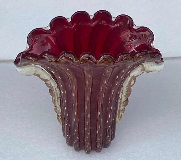 1970s Murano Crystal Vase in Violet and Gold, Signed Toso