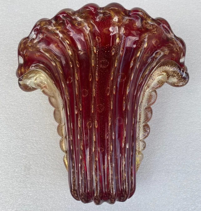 1970s Murano Crystal Vase in Violet and Gold, Signed Toso