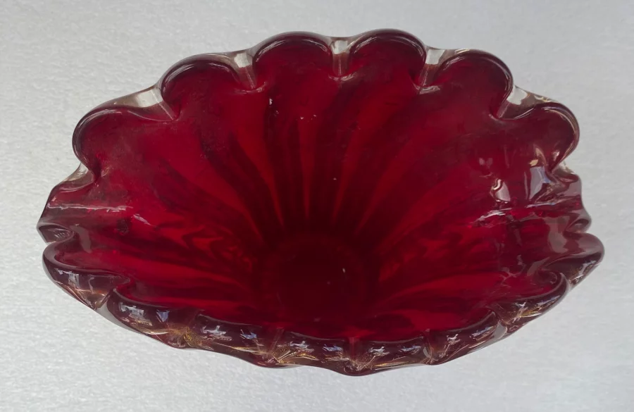 1970′ Murano Crystal Vase in Purple and Gold, Signed Toso